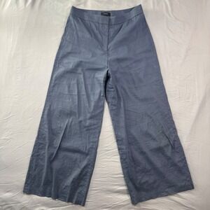 Theory Womens Wide Leg Linen Blend Pants Slate Blue High Rise Size 8 Career Boho